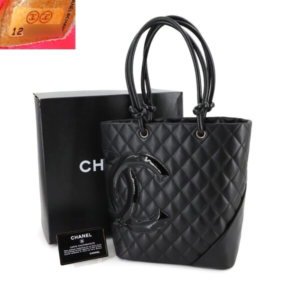 CHANEL Cambon Line Medium Tote Bag Leather Enamel Black A25167 Purse 90276939 - Picture 1 of 9